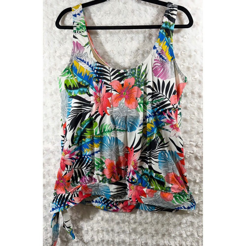 SWIMSUITS for All Tropical Floral Multicolor Blouson Size 18 Tankini Swim Top